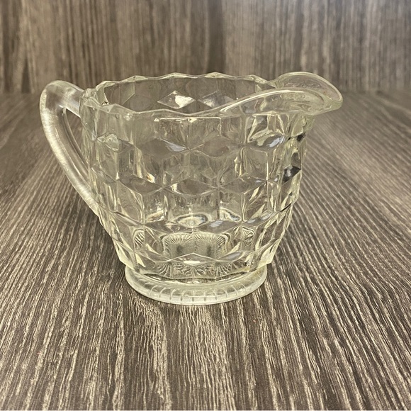 Vintage Jeanette Glass Co. Cubist Pattern Clear Glass Creamer And Sugar Bowl - Picture 7 of 10